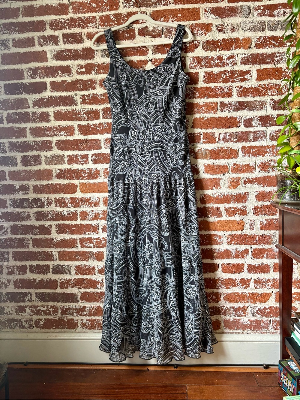 Nine West Black & White Paisley Tiered Maxi Dress